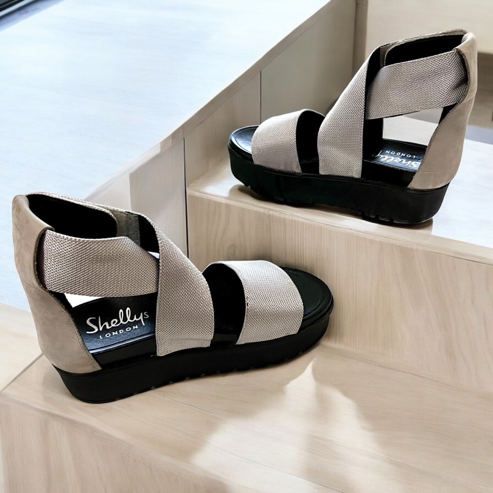 Shelly’s London- Kyler Platform Sandals with Straps Silver Black- 37/7